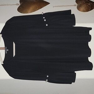 ADRIANNA PAPELL Faux Pearl Accent Bell Sleeve Top black size L